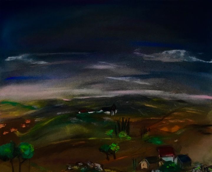 Dessin intitulée "Ciel d'orage" par Marie Claude Lambert, Œuvre d'art originale, Pastel