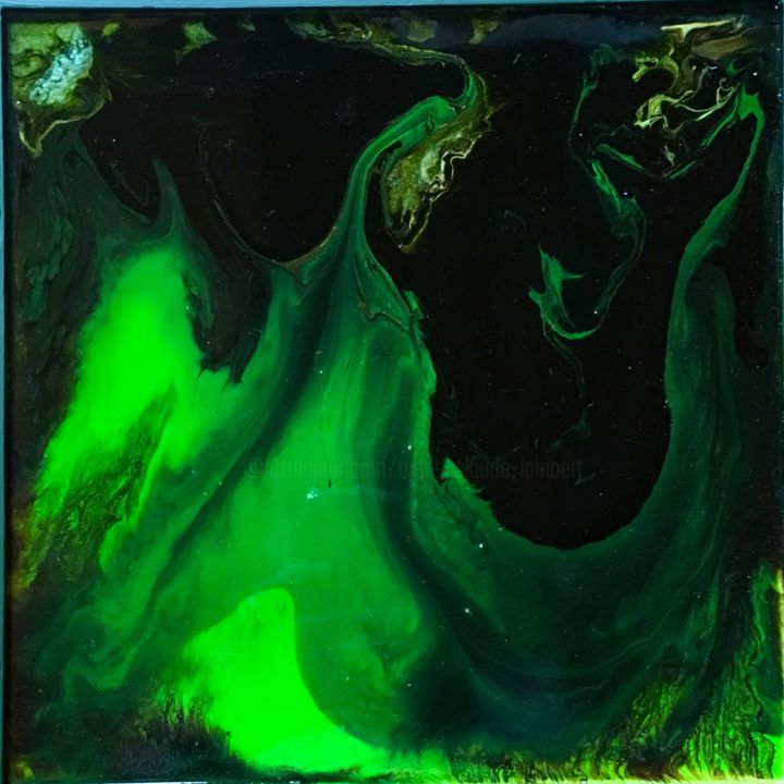 Painting titled "La sauterelle verte" by Marie Claude Lambert, Original Artwork, Stained glass painting