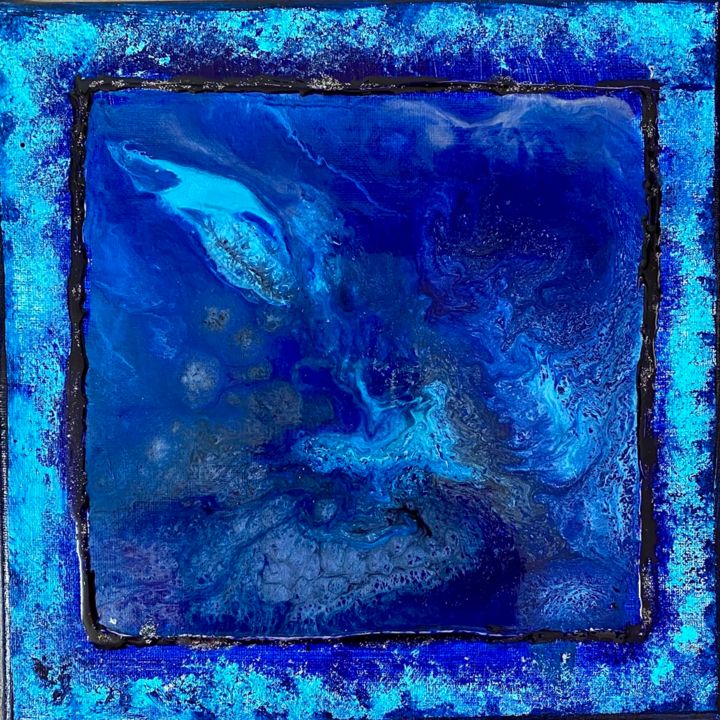 Schilderij getiteld "Lapis-lazuli" door Marie Claude Lambert, Origineel Kunstwerk, Gebrandschilderd glas