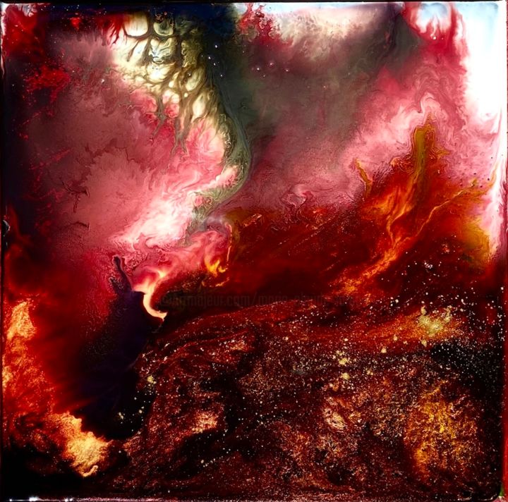 "Le réveil du volcan" başlıklı Tablo Marie Claude Lambert tarafından, Orijinal sanat, Vitray boyama