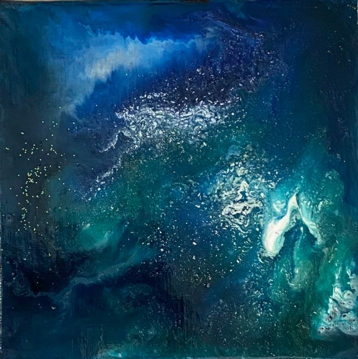 Peinture intitulée "Vague cristalline" par Marie Claude Lambert, Œuvre d'art originale, Peinture vitrail