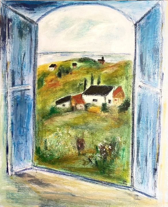 Peinture intitulée "Par la fenêtre ouve…" par Marie Claude Lambert, Œuvre d'art originale, Acrylique