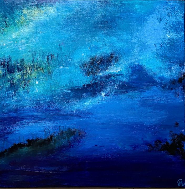 Картина под названием "Bleu apnée" - Marie Claude Lambert, Подлинное произведение искусства, Акрил