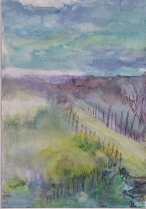 Peinture intitulée "Le sentier" par Marie Claude Lambert, Œuvre d'art originale, Aquarelle