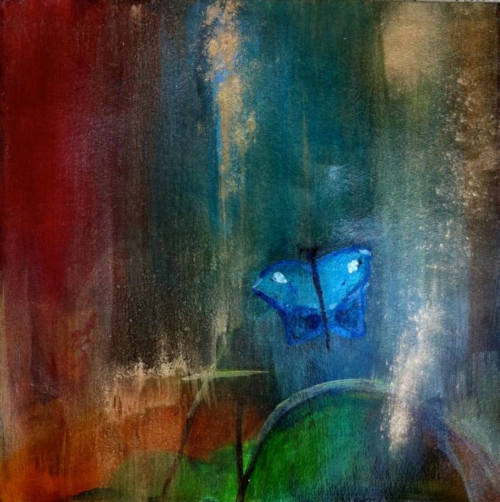 Painting titled "Papillon bleu" by Marie Claude Lambert, Original Artwork, Acrylic