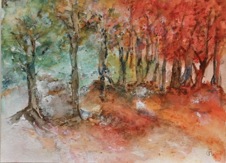 Painting titled "Symphonie d'automne" by Marie Claude Lambert, Original Artwork, Watercolor