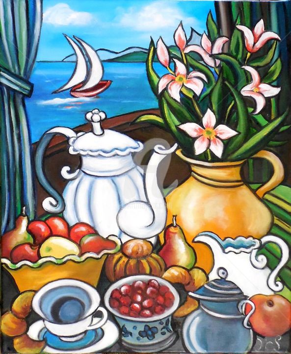 Peinture intitulée "Petit déjeuner.jpg" par Marie-Claude Lempereur-Laurent, Œuvre d'art originale, Huile