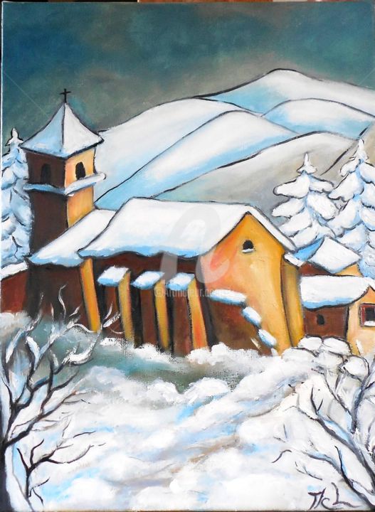 Peinture intitulée "Journée d'hiver.jpg" par Marie-Claude Lempereur-Laurent, Œuvre d'art originale, Huile