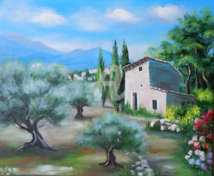 Painting titled "L'oliveraie.jpg" by Marie-Claude Lempereur-Laurent, Original Artwork, Oil