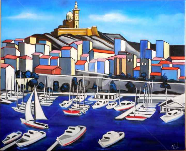 Painting titled "Marseille (version…" by Marie-Claude Lempereur-Laurent, Original Artwork, Oil