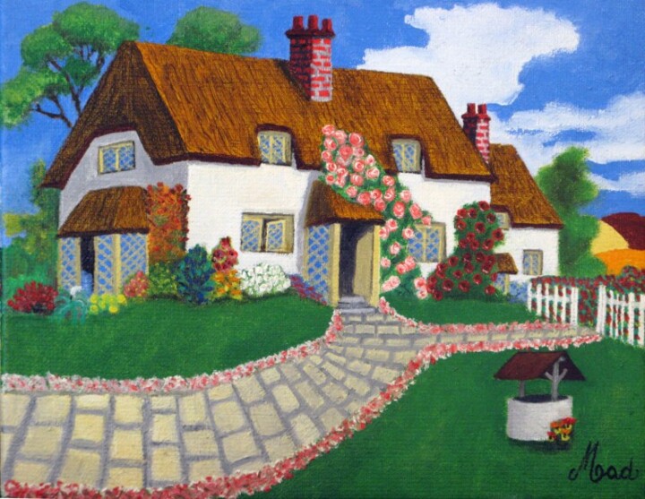 Painting titled "Cottage Anglais" by Marie Dutilly, Original Artwork
