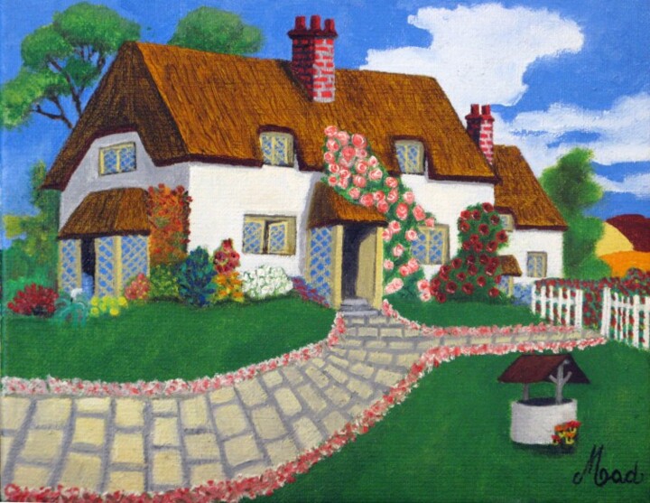 Peinture intitulée "Cottage Anglais" par Marie Dutilly, Œuvre d'art originale