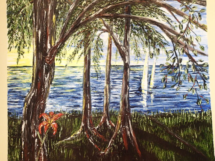 Painting titled "Sur la rive" by Marie-Eve Drapeau, Original Artwork, Oil