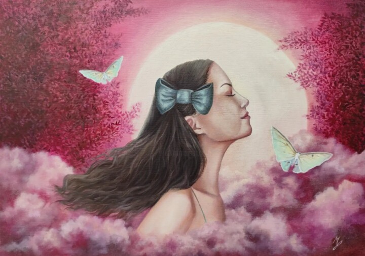 Painting titled "Au clair de la lune" by Marie-Fleur Boucher, Original Artwork, Oil