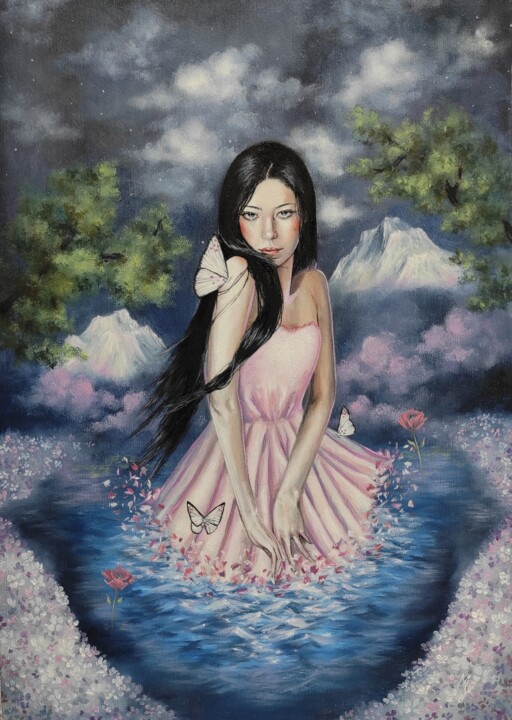 Painting titled "Les pétales de la n…" by Marie-Fleur Boucher, Original Artwork, Oil