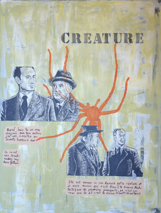 Painting titled "Creature" by Marie-France Arlaud, Original Artwork, Acrylic Mounted on Wood Stretcher frame