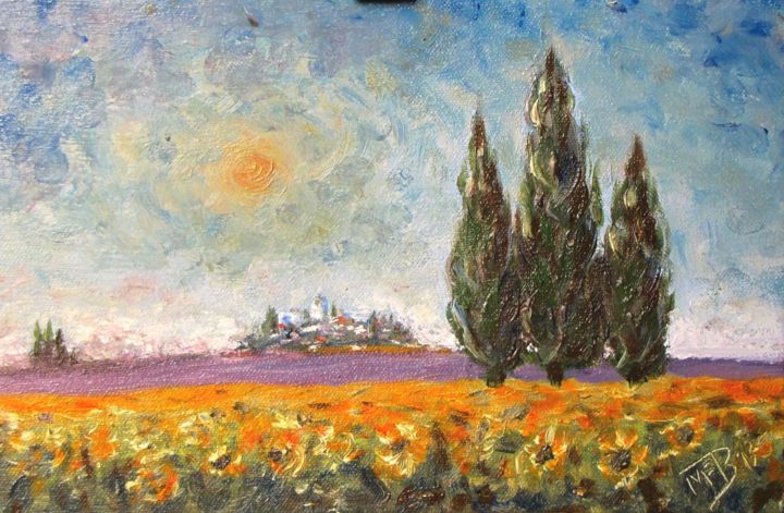 Painting titled "Soleils sous le sol…" by Marie-France Berthelé, Original Artwork, Oil