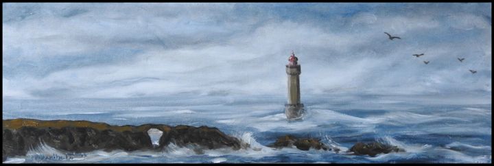 Schilderij getiteld "Phare en mer" door Marie-France Berthelé, Origineel Kunstwerk, Olie