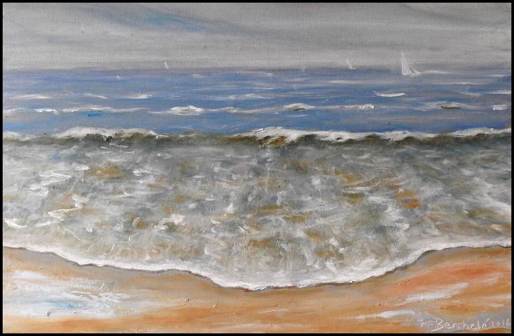 Peinture intitulée "La vague mourante" par Marie-France Berthelé, Œuvre d'art originale, Huile