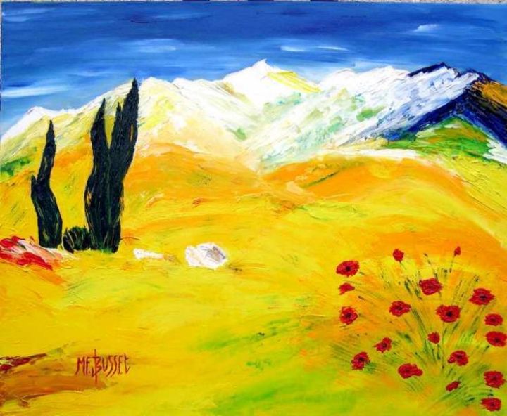 Painting titled "NEIGE ET SOLEIL DE…" by Marie-France Busset, Original Artwork