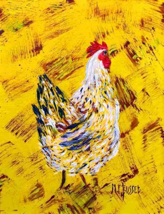 Painting titled "LA POULE JAUNE" by Marie-France Busset, Original Artwork