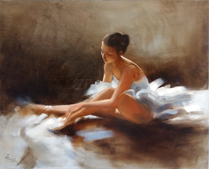 Painting titled "Ballerine assise" by Marie-France Dyczka-Kuhn, Original Artwork, Oil