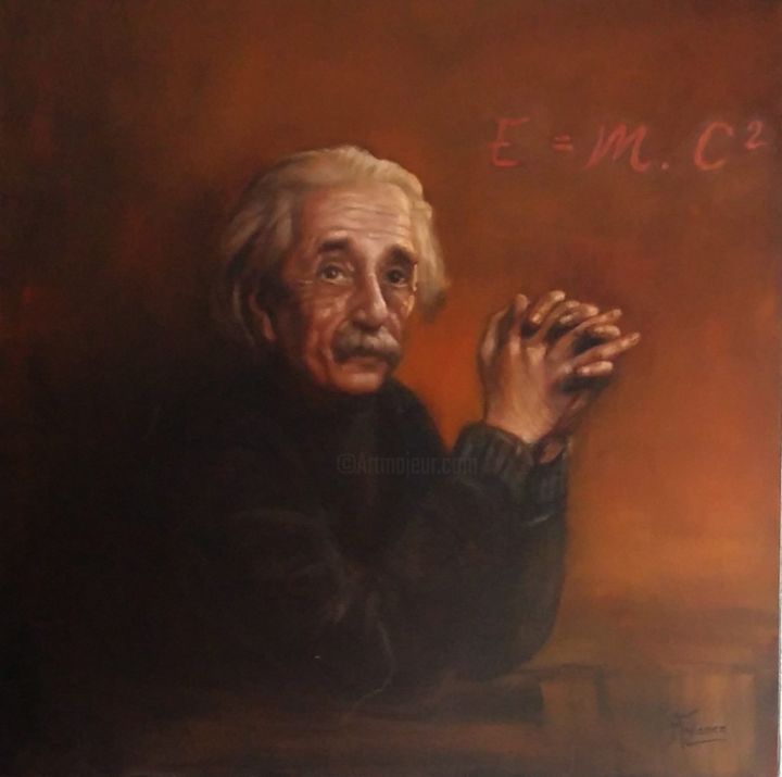 Painting titled "Einstein" by Marie-France Dyczka-Kuhn, Original Artwork, Oil