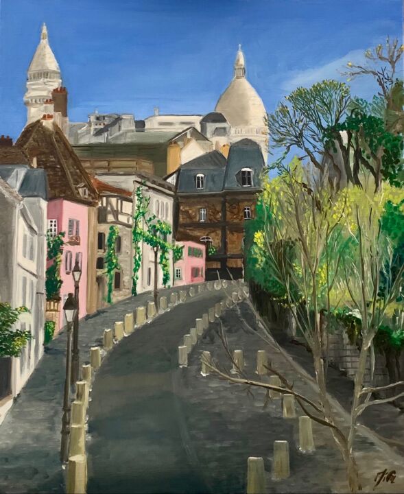 Schilderij getiteld "Rue de l'Abreuvoir,…" door Marie France Garrigues, Origineel Kunstwerk, Olie Gemonteerd op Frame voor h…