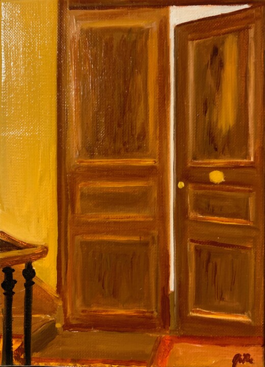 Peinture intitulée "Porte ouverte" par Marie France Garrigues, Œuvre d'art originale, Huile Monté sur Châssis en bois