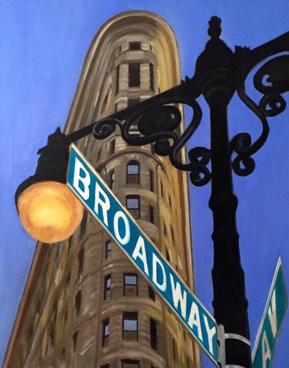 Malerei mit dem Titel "Flat on Broadway" von Marie France Garrigues, Original-Kunstwerk, Öl Auf Keilrahmen aus Holz montiert