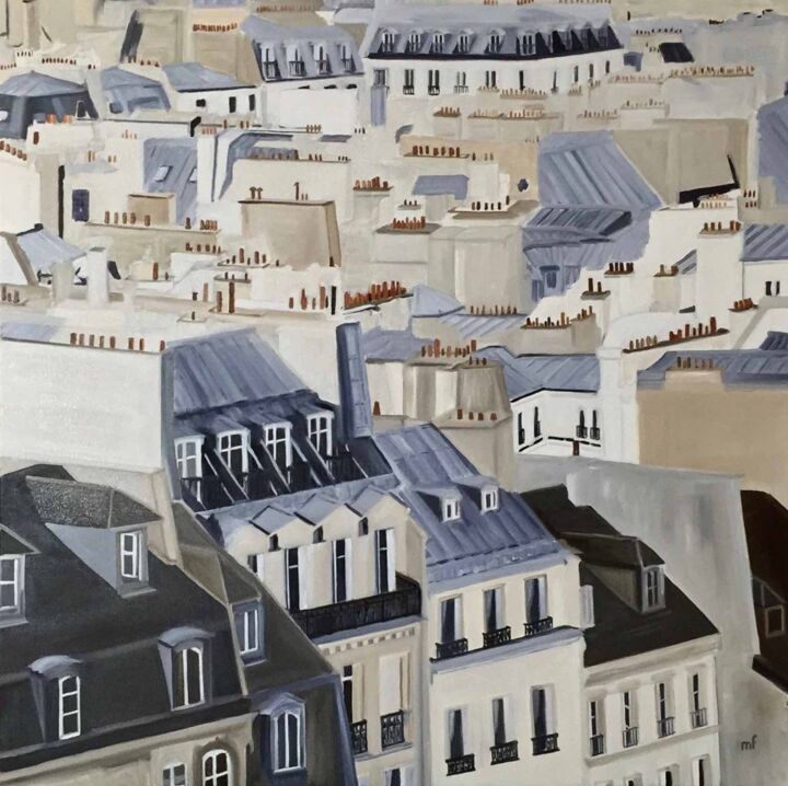 Painting titled "Vue sur les toits V…" by Marie France Garrigues, Original Artwork, Oil