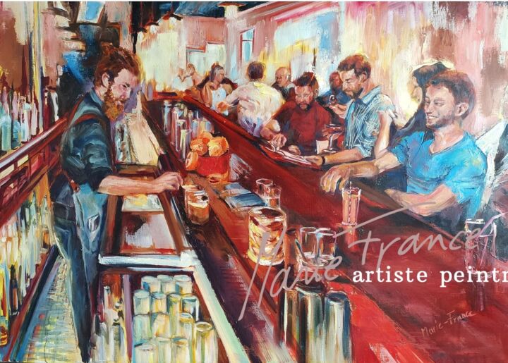 Ζωγραφική με τίτλο "Ambiance Bar" από Marie-France, Αυθεντικά έργα τέχνης, Χρωστικές ουσίες