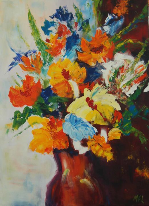 Peinture intitulée "Bouquet de fleurs" par Mary, Œuvre d'art originale, Huile