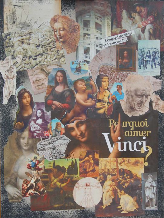 Collages titled "Pourquoi aimer Vinci" by Mary, Original Artwork, Collages Mounted on Other rigid panel