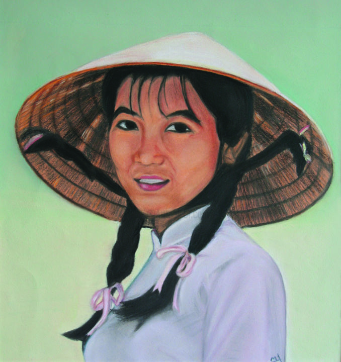 Peinture intitulée "Jeune fille asiatiq…" par Marie-France Ribardière, Œuvre d'art originale, Pastel