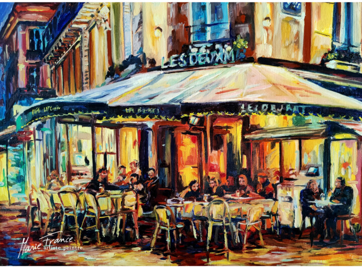 Peinture intitulée "Café un soir" par Marie-France Vuille-Dit-Bille (Marie-France), Œuvre d'art originale, Huile