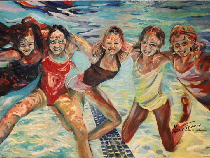 Peinture intitulée "Sous l'eau" par Marie-France Vuille-Dit-Bille (Marie-France), Œuvre d'art originale, Huile Monté sur Châ…