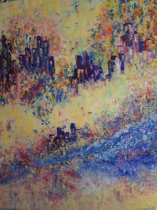 Painting titled "New York  New York" by Marie-Françoise Gallone, Original Artwork, Acrylic Mounted on Wood Stretcher frame