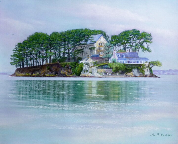 Dessin intitulée "île d'Arun" par Marie-Françoise Le Néen, Œuvre d'art originale, Pastel