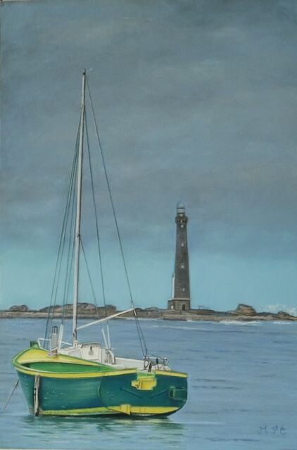 Dessin intitulée "Mouillage au phare…" par Marie-Françoise Le Néen, Œuvre d'art originale, Pastel