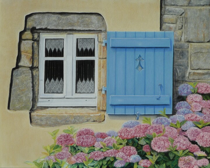 Dessin intitulée "Fenêtre bretonne" par Marie-Françoise Le Néen, Œuvre d'art originale, Autre