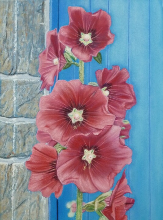 Painting titled "Rose trémière" by Marie-Françoise Le Néen, Original Artwork, Pastel