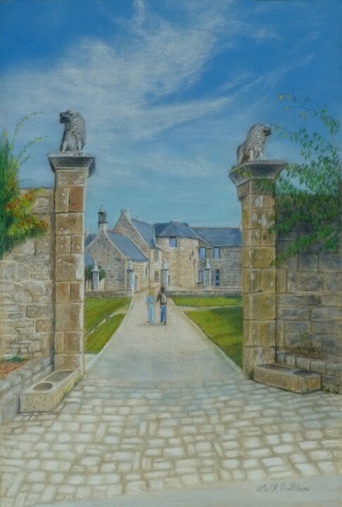 Drawing titled "Entrée du manoir de…" by Marie-Françoise Le Néen, Original Artwork, Pastel