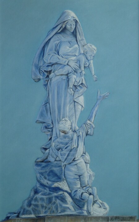 Disegno intitolato "Notre Dame des Nauf…" da Marie-Françoise Le Néen, Opera d'arte originale, Pastello