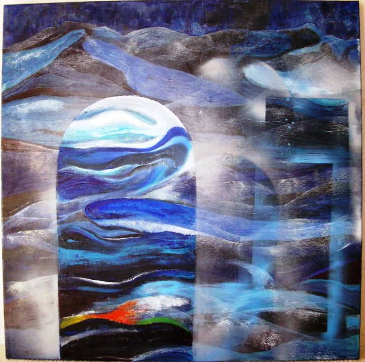 Malerei mit dem Titel "La Porte Bleue" von Marie Gissy, Original-Kunstwerk, Öl