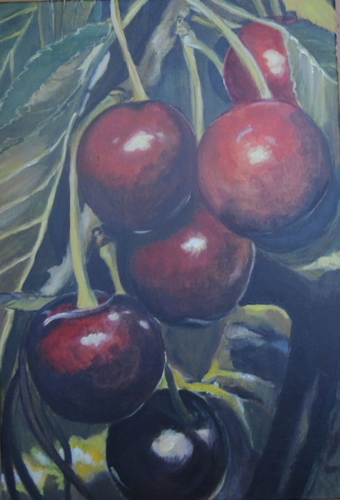 Peinture intitulée ""Rouges cerises"" par Marie Guillaume, Œuvre d'art originale, Acrylique