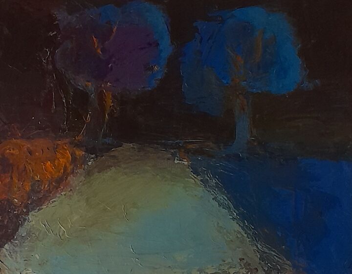 Peinture intitulée "Promenade nocturne" par Marie Helene Lavergne, Œuvre d'art originale, Acrylique