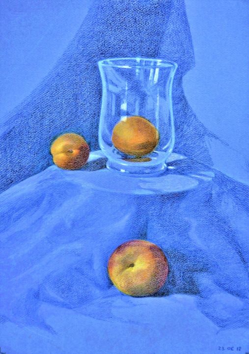 Dessin intitulée "nature morte aux  a…" par Marie-Hélène Ransan, Œuvre d'art originale, Crayon