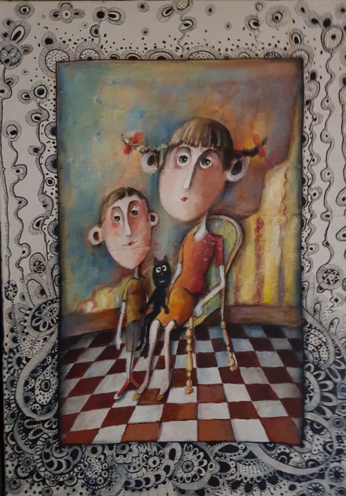 Peinture intitulée "Edward et sa deuxiè…" par Marie Helene Roger, Œuvre d'art originale, Acrylique