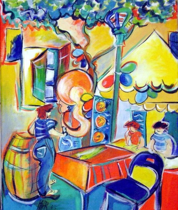 Schilderij getiteld "fête du vin et de l…" door Marie Helene Roger, Origineel Kunstwerk